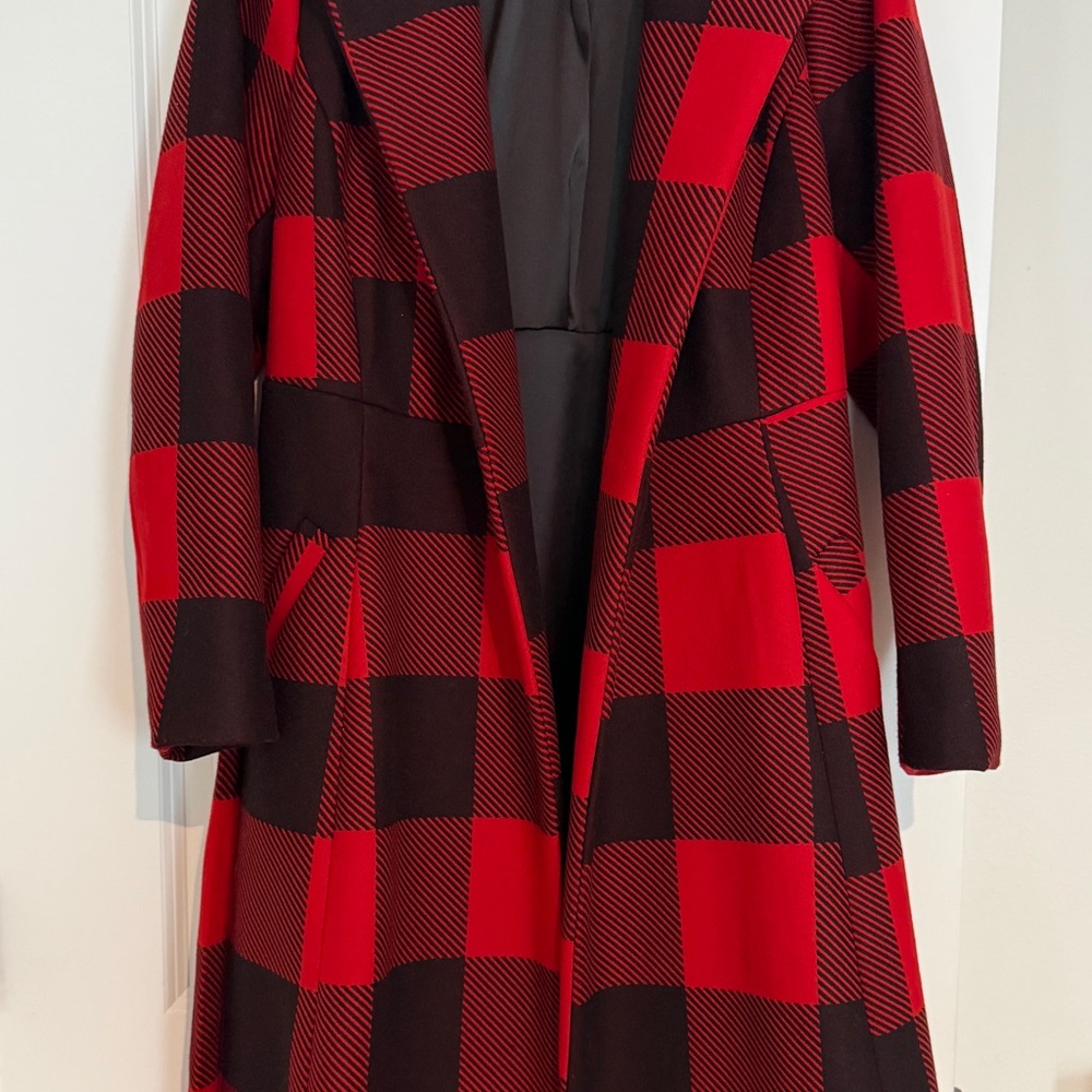 Torrid Red and Black Plaid Trench Coat - Picture 2 of 9